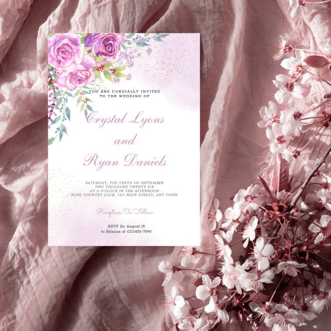 Elegant Purple Roses Wedding Invitation (Creator Uploaded)