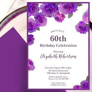 Elegant Purple Roses Women's Custom 60th Birthday Invitation