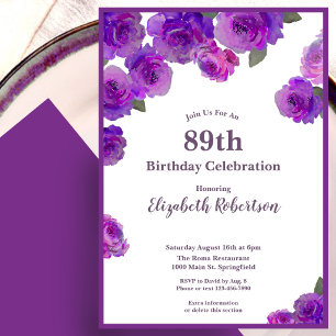 Elegant Purple Roses Women's Custom 89th Birthday  Invitation