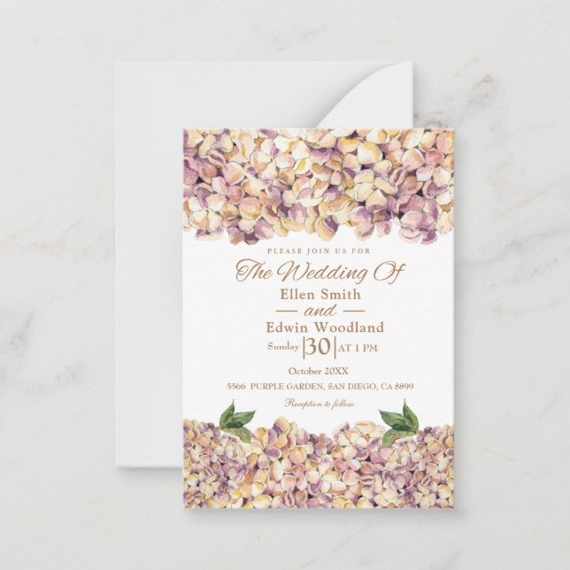 Elegant Purple Rustic Hydrangea Wedding Invitation (Front)