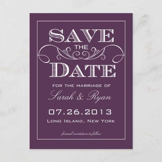 Elegant Purple Save the Date Announcement (Front)