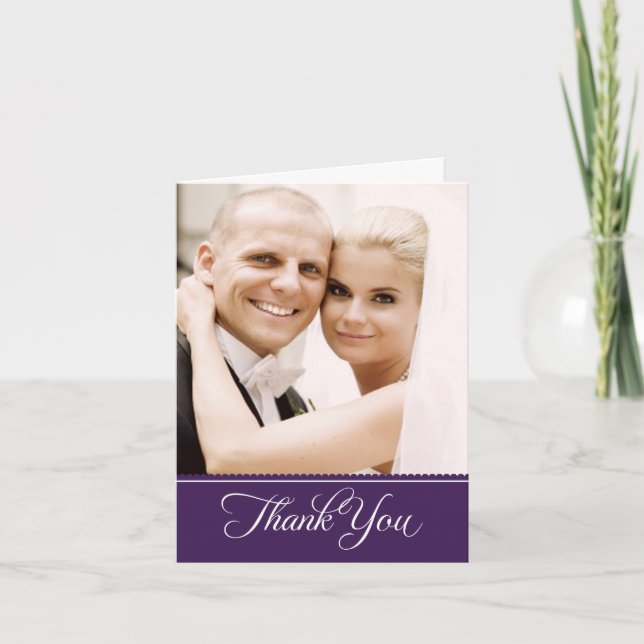 Elegant Purple Scalloped Wedding Photo Thank You Card (Front)