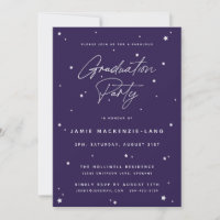 Elegant Purple Script and Stars Graduation Party