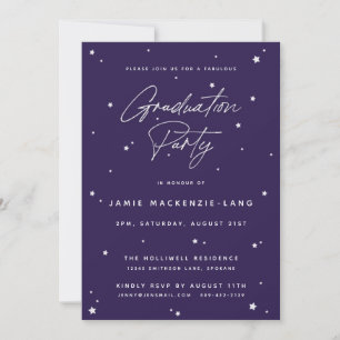 Elegant Purple Script and Stars Graduation Party Invitation
