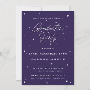 Elegant Purple Script and Stars Graduation Party Invitation