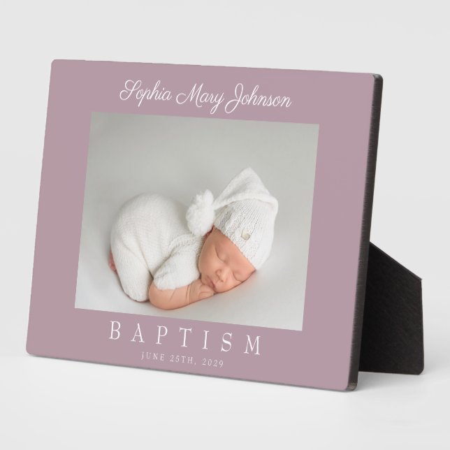 Elegant Purple Script Baptism Photo Plaque (Side)