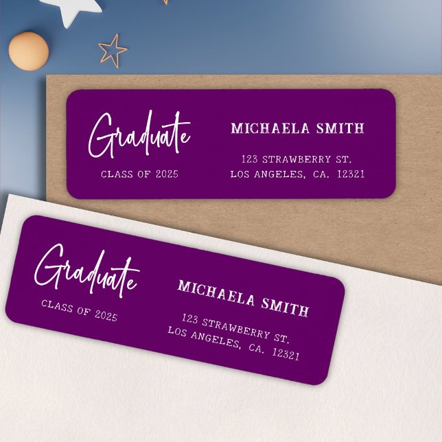 Elegant Purple Script Graduation Return Address (Creator Uploaded)
