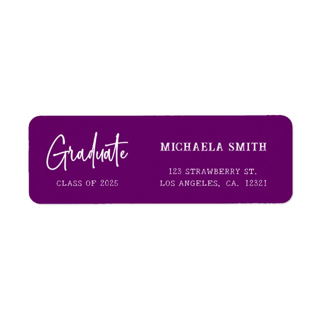 Elegant Purple Script Graduation Return Address la (Front)