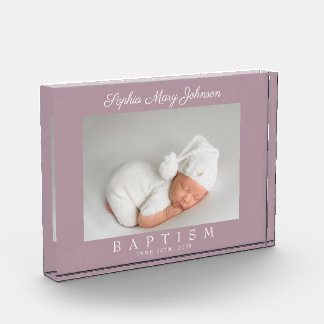 Elegant Purple  Script Photo Baptism Photo Block