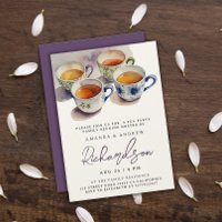 Elegant Purple Script Tea Party Reunion Watercolor