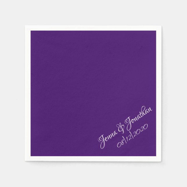 Elegant Purple Script Wedding Napkin (Front)