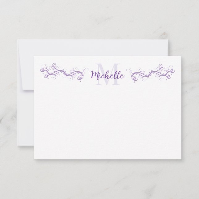 Elegant Purple Scrollwork Personalised  Card (Front)