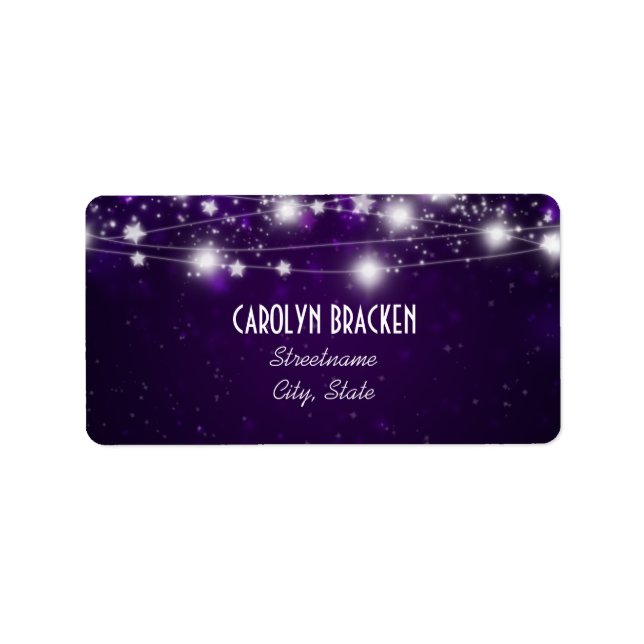Elegant Purple Shimmering Stars Christmas Label (Front)
