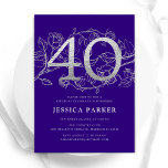 Elegant Purple Silver 40th Birthday Invitation<br><div class="desc">Elegant purple silver 40th birthday party invitation. Customisable modern feminine design featuring roses botanical accents and faux glitter silver. Simple floral invite card perfect for a stylish female bday celebration. Personalise with your own details. Printed Zazzle invitations or instant download digital printable template.</div>