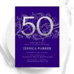 Elegant Purple Silver 50th Birthday Invitation<br><div class="desc">Elegant purple silver 50th birthday party invitation. Customisable modern feminine design featuring roses botanical accents and faux glitter silver. Simple floral invite card perfect for a stylish female bday celebration. Personalise with your own details. Printed Zazzle invitations or instant download digital printable template.</div>