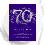 Elegant Purple Silver 70th Birthday Invitation<br><div class="desc">Elegant purple silver 70th birthday party invitation. Customisable modern feminine design featuring roses botanical accents and faux glitter silver. Simple floral invite card perfect for a stylish female bday celebration. Personalise with your own details. Printed Zazzle invitations or instant download digital printable template.</div>