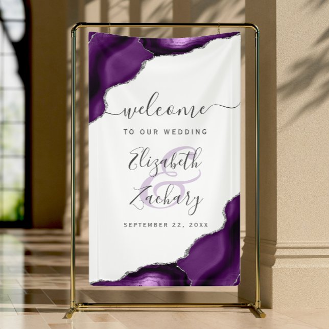 Elegant Purple Silver Agate Wedding Welcome Banner (Creator Uploaded)