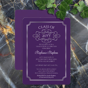 Elegant Purple   Silver College Graduation Party Invitation