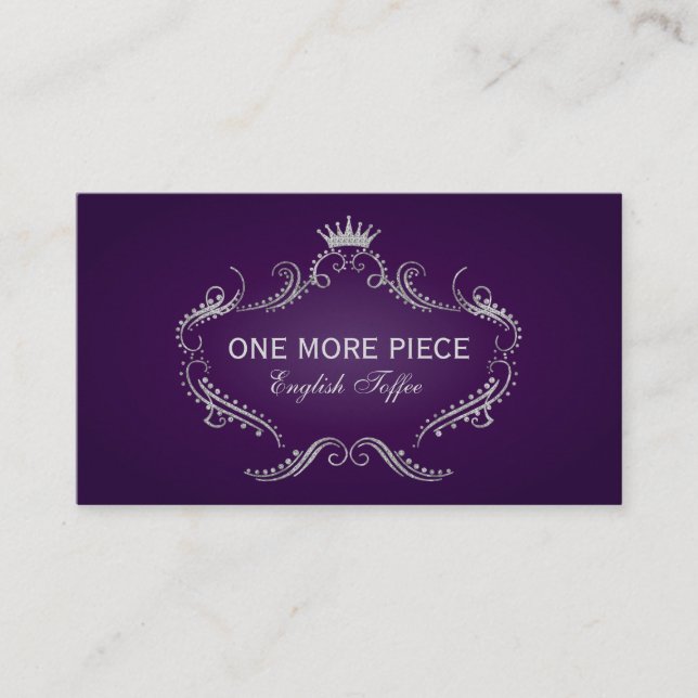 Elegant Purple & Silver Crown Frame Business Card (Front)