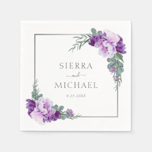 Elegant Purple & Silver Floral Eucalyptus Wedding Napkin