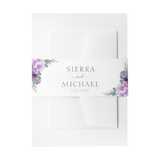 Elegant Purple & Silver Floral Wedding Invitation Belly Band