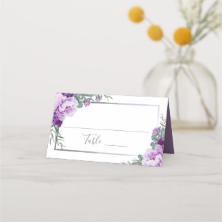 Elegant Purple & Silver Floral Wedding Place Card