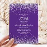 Elegant Purple Silver Glitter Adult 80th Birthday Invitation<br><div class="desc">Create your own elegant purple 80th birthday party invitation for women with sparkling glitter and a white calligraphy/script text. Text and fonts are completely customisable on this invitation so you can change this to work for any age. The background colour is customisable, as well, so no matter what your party...</div>