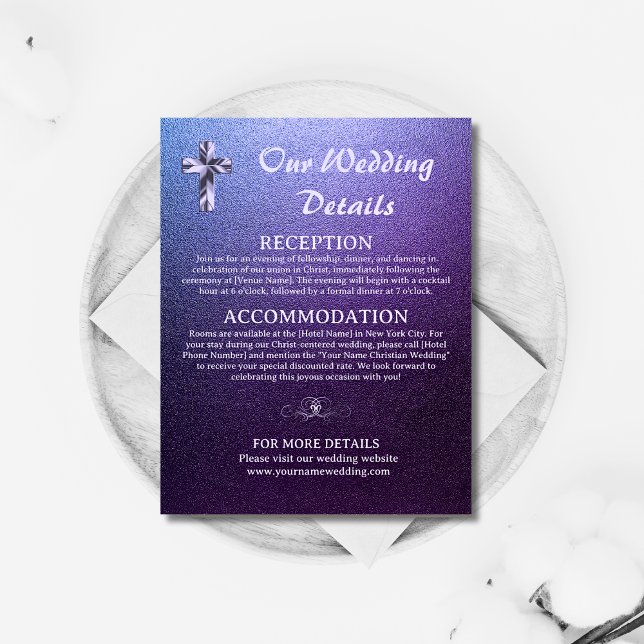 Elegant Purple & Silver Glitter Christian Details  Enclosure Card (Creator Uploaded)