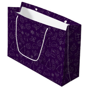Elegant Purple & Silver Glitter Christmas Pattern Large Gift Bag