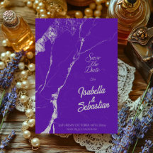 Elegant Purple Silver Marble Save the Date weeding