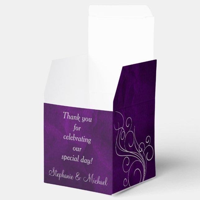 Elegant Purple Silver Swirl Favour Box (Opened)