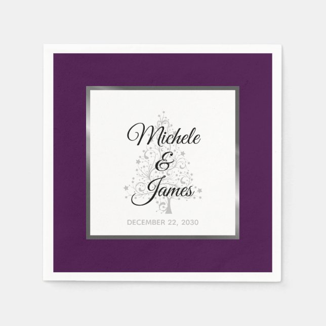 Elegant Purple Silver Winter Holiday Wedding Napkin (Front)