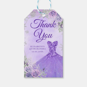 Elegant Purple Silver Winter Quinceañera Thank You Gift Tags