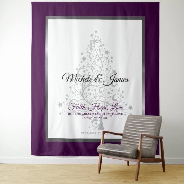 Elegant Purple Silver Winter Wedding Tapestry (In Situ)