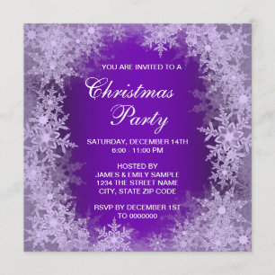 Elegant Purple Snowflake Christmas Party Invitation