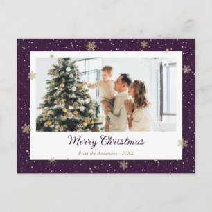 Elegant Purple Snowflake Photo Christmas Holiday Postcard