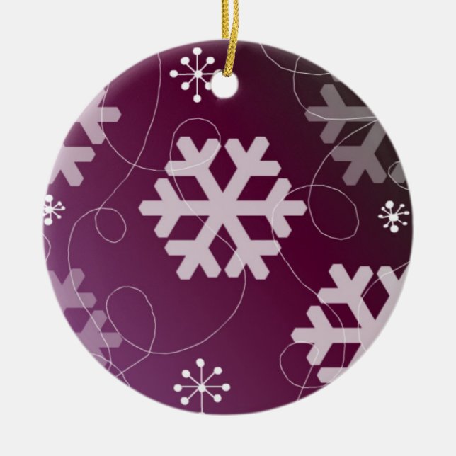 Elegant Purple Snowflakes Ceramic Tree Decoration (Front)
