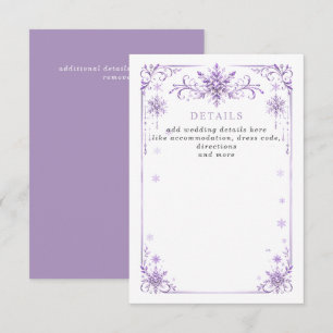 Elegant Purple Snowflakes Winter Wedding Details Enclosure Card