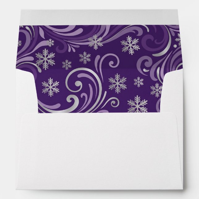 Elegant Purple Snowflakes Winter Wedding Envelope (Back (Bottom))