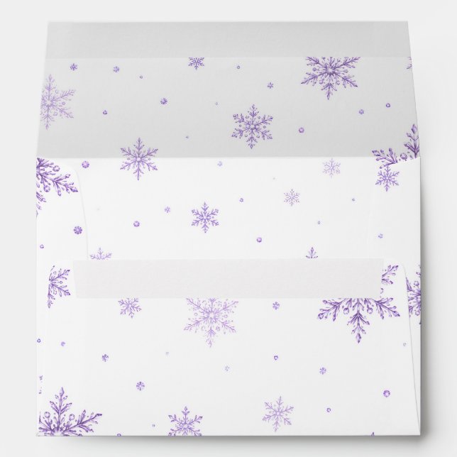 Elegant Purple Snowflakes Winter Wedding Envelope (Back (Bottom))