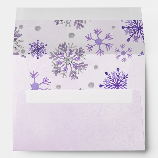Elegant Purple Snowflakes Winter Wedding Envelope (Back (Bottom))