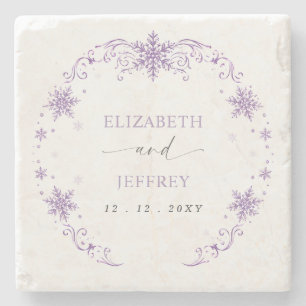 Elegant Purple Snowflakes Winter Wedding Stone Coaster