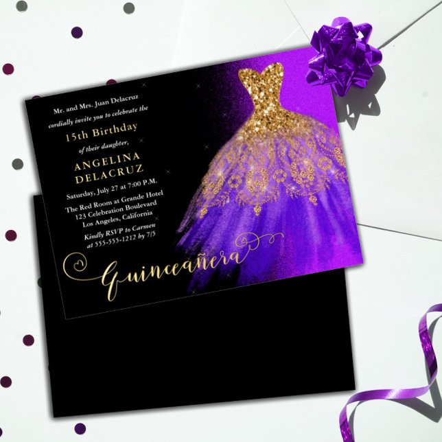 Elegant Purple Spanish Gown Quinceañera - Gold  (Creator Uploaded)