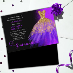 Elegant Purple Spanish Gown Quinceañera  Invitation