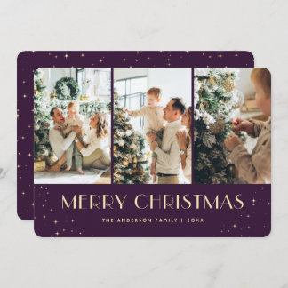 Elegant Purple Starry Night Photo Christmas Card