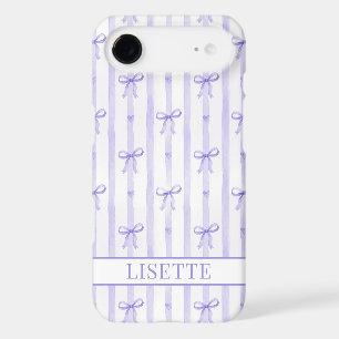 Elegant Purple Striped Coquette Bows Monogrammed