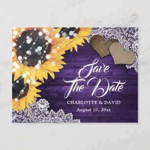 Elegant Purple Sunflower Wedding Save The Date Announcement Postcard