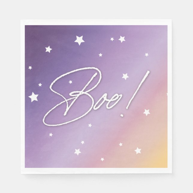 Elegant Purple Sunset/White Boo! Halloween Party Napkin (Front)
