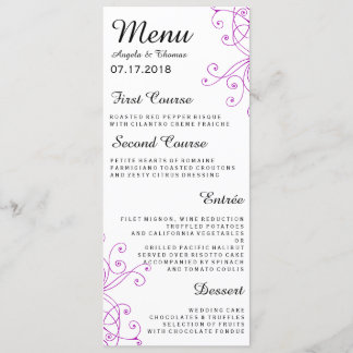 Elegant Purple Swirls Wedding Menu