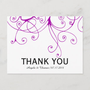 Elegant Purple Swirls Wedding Thank You Postcard